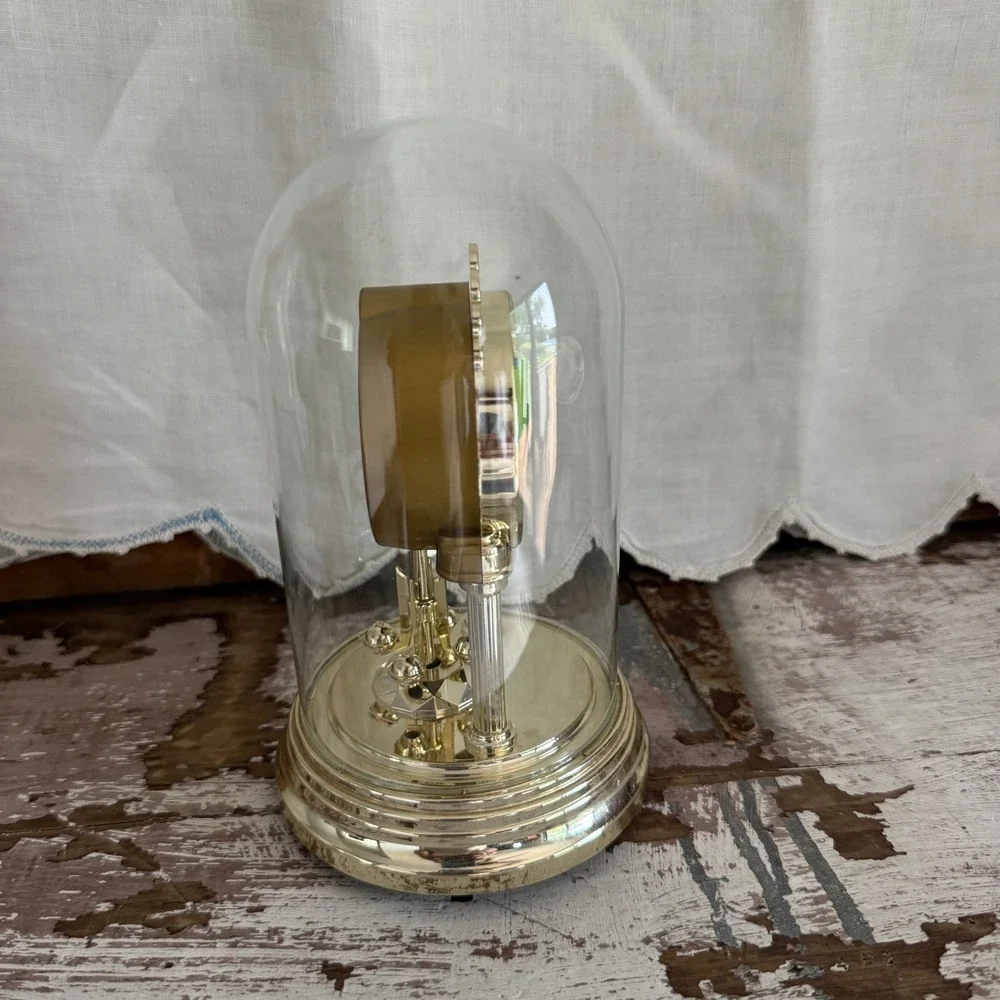 Elgin Quartz Anniversary Dome Clock Gold Tone Rotating Pendulum Decorative